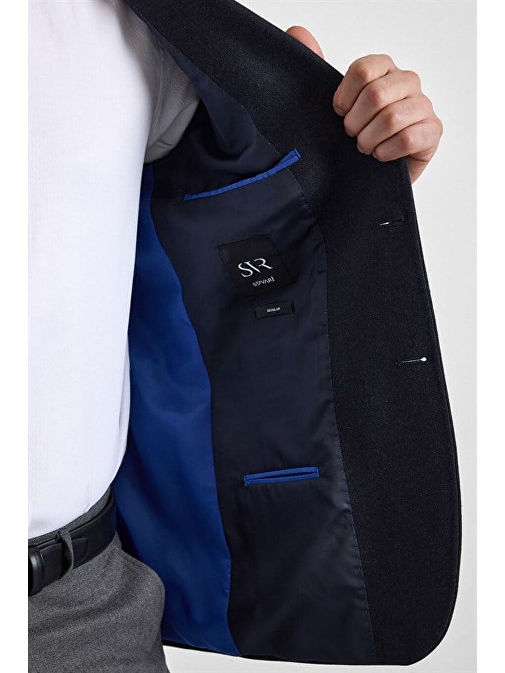 Lacivert Regular Mono Yaka Torba Cep 6 Drop Klasik Ceket-3