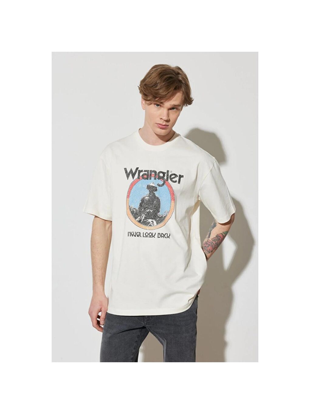 Wrangler Beyaz Erkek Beyaz Bisiklet Yaka Tişört