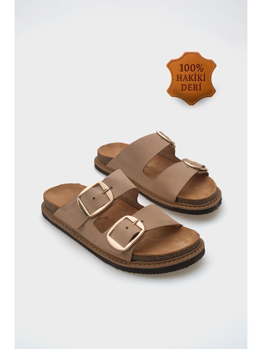 Bej Nicole Deri Kadın Terlik-1