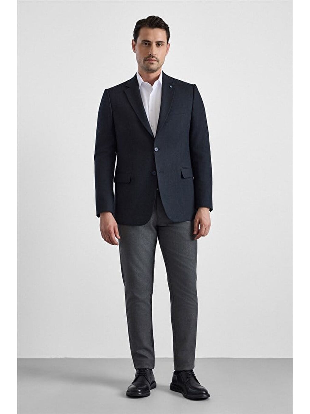 Lacivert Regular Mono Yaka Torba Cep 6 Drop Klasik Ceket-5