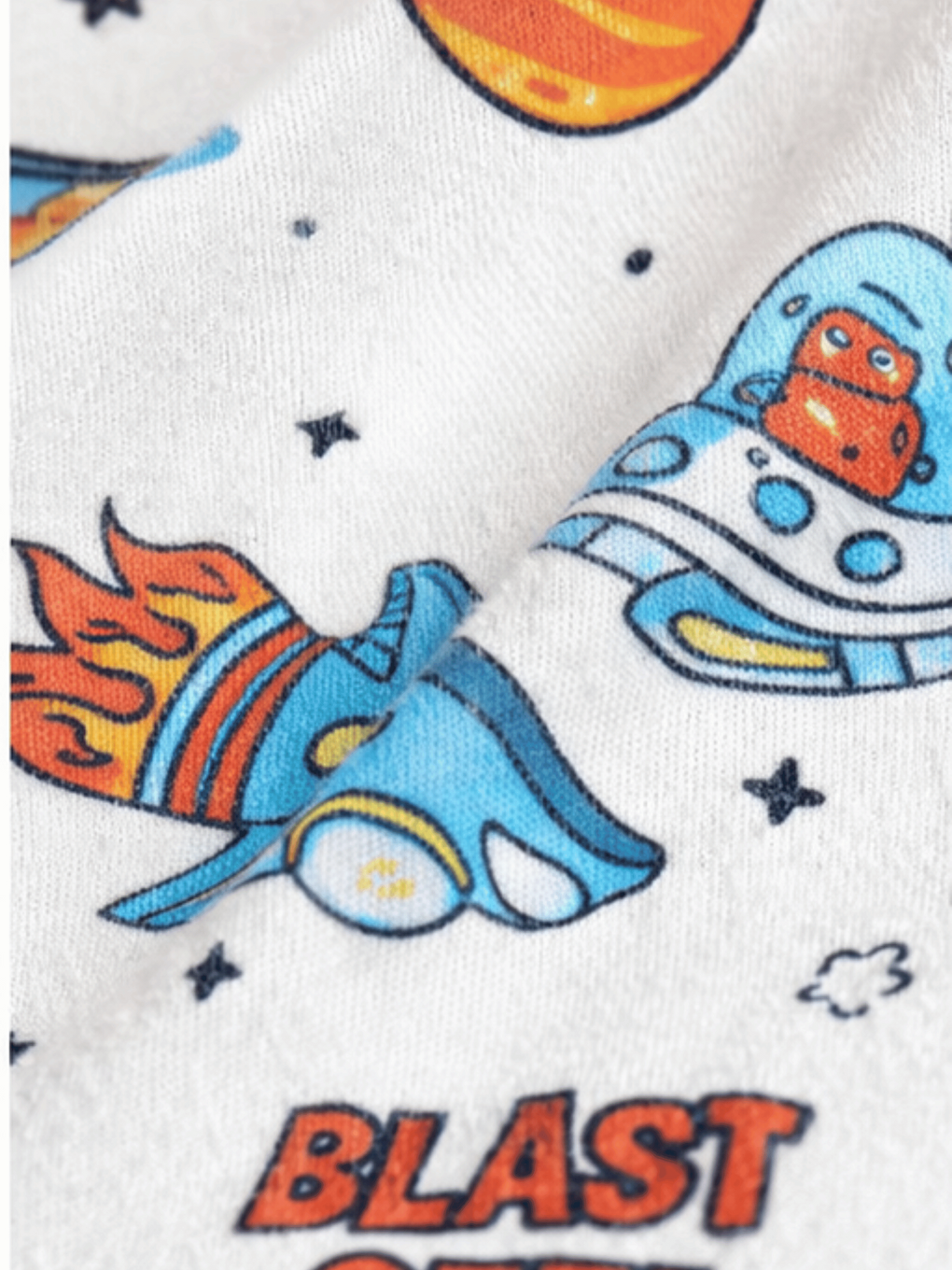 Ekru Uzay Desenli Düğmeli Erkek Çocuk Pijama Takımı-3