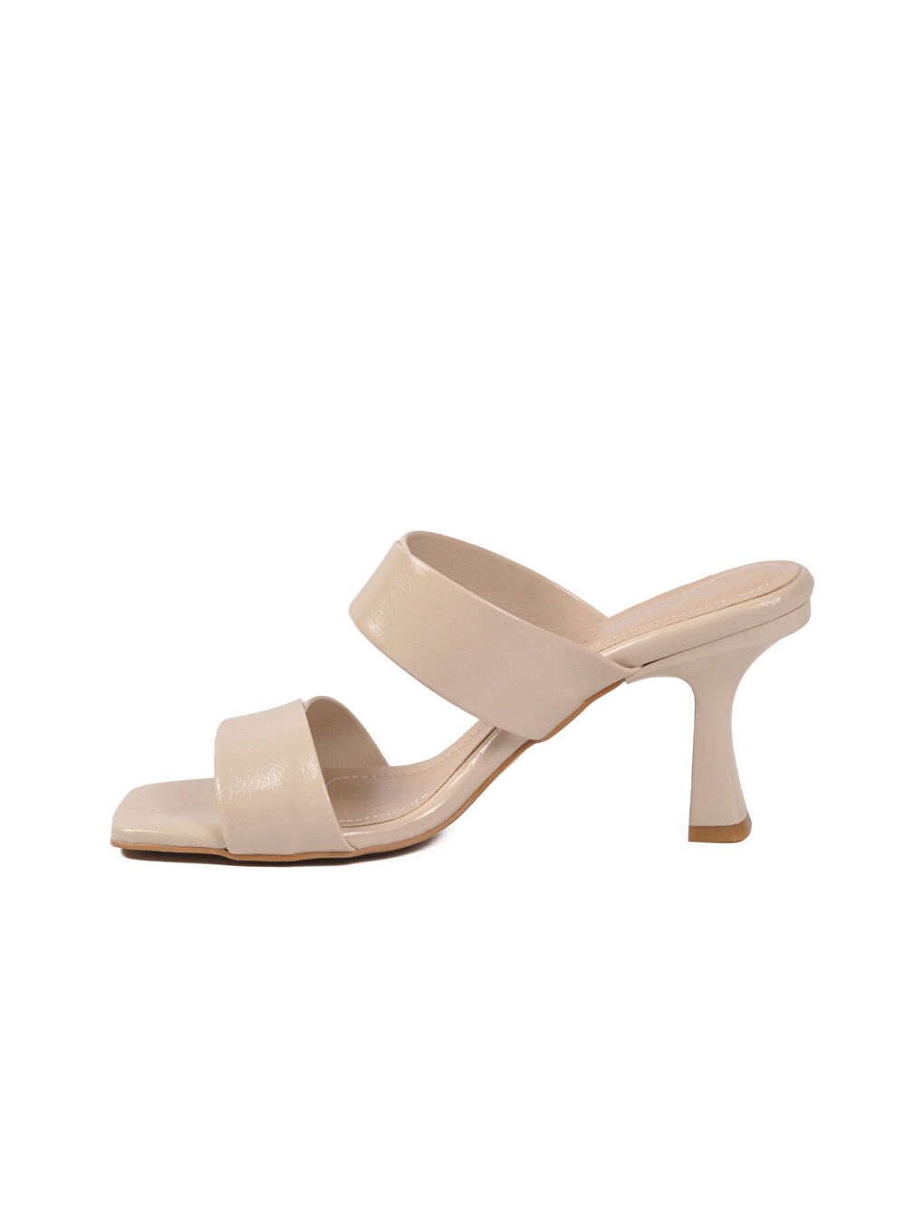 Bej Çift Bantlı Kadın Topuklu Terlik 451158 Z-3