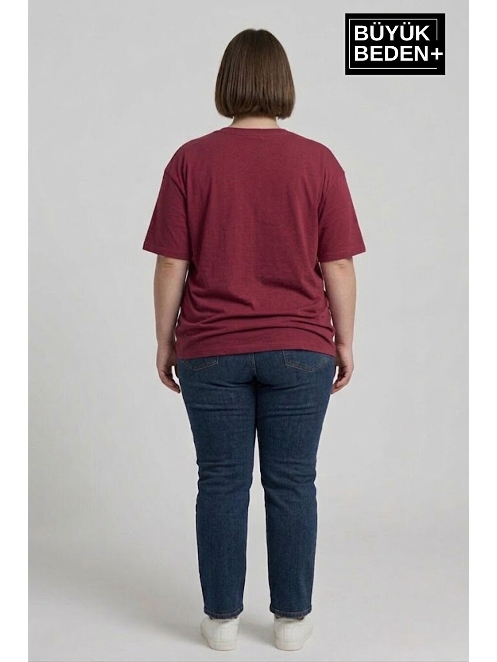 Bordo Kadın Büyük Beden Orta Brooklyn Baskılı 3xl-6xl Bisiklet Yaka Tshırt SPR26BTSK510-8-2