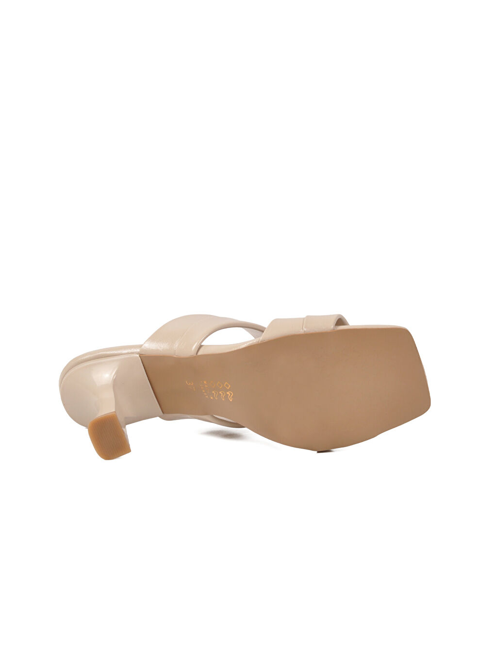 Bej Çift Bantlı Kadın Topuklu Terlik 451158 Z-4