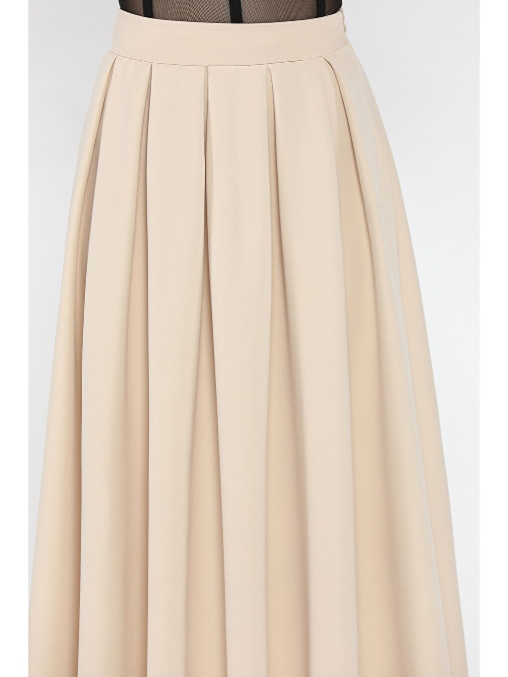 Bej Kadın Yan Fermuarlı Pileli Etek-3