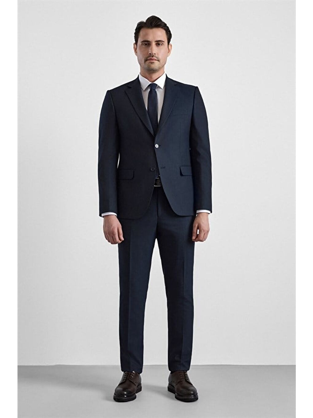 Lacivert Slim Sivri Yaka Kazayağı Armürlü Torba Cep Standart 6 Drop Takım Elbise