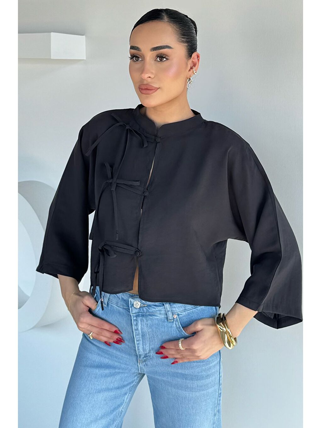 Siyah Kadın Modal Kumaş Oversize Bluz