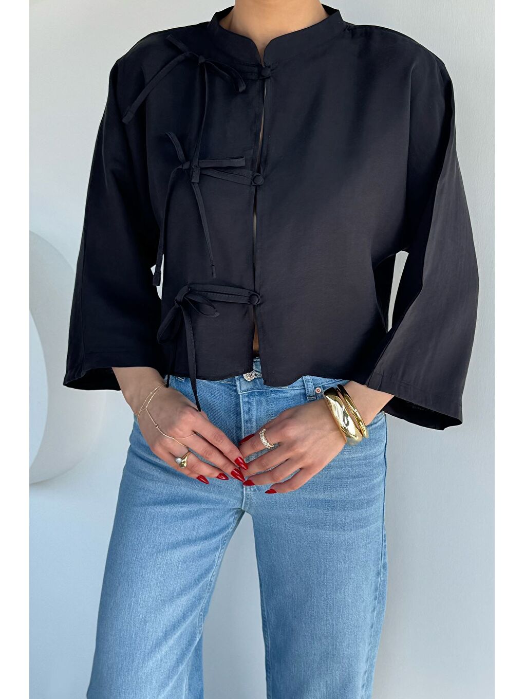 Siyah Kadın Modal Kumaş Oversize Bluz-1