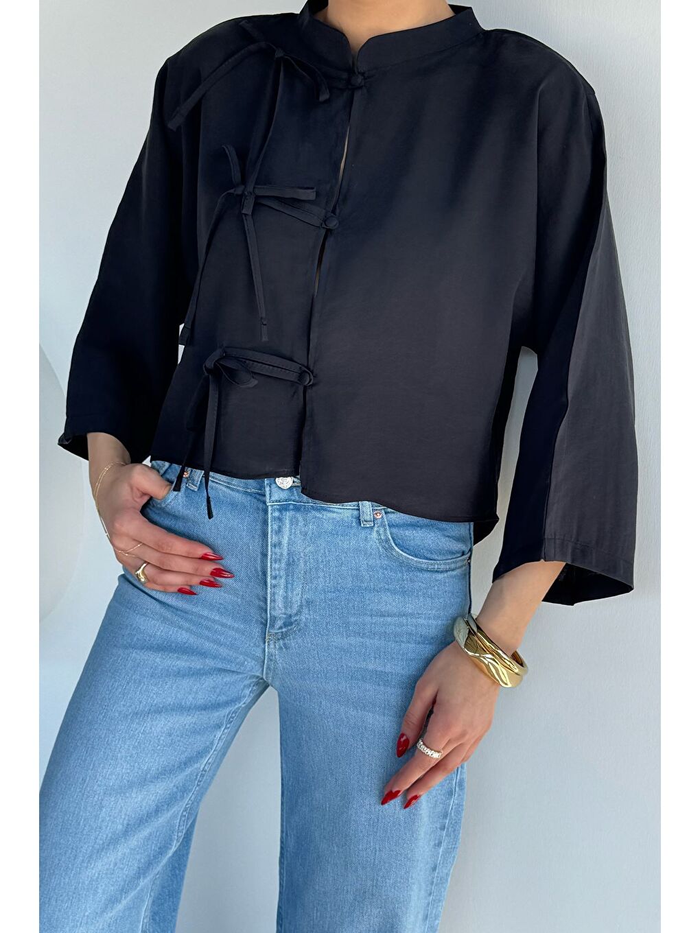 Siyah Kadın Modal Kumaş Oversize Bluz-2