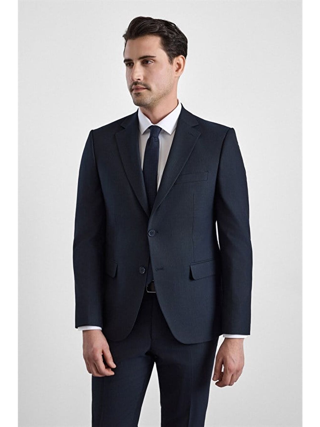 Lacivert Slim Sivri Yaka Kazayağı Armürlü Torba Cep Standart 6 Drop Takım Elbise-2