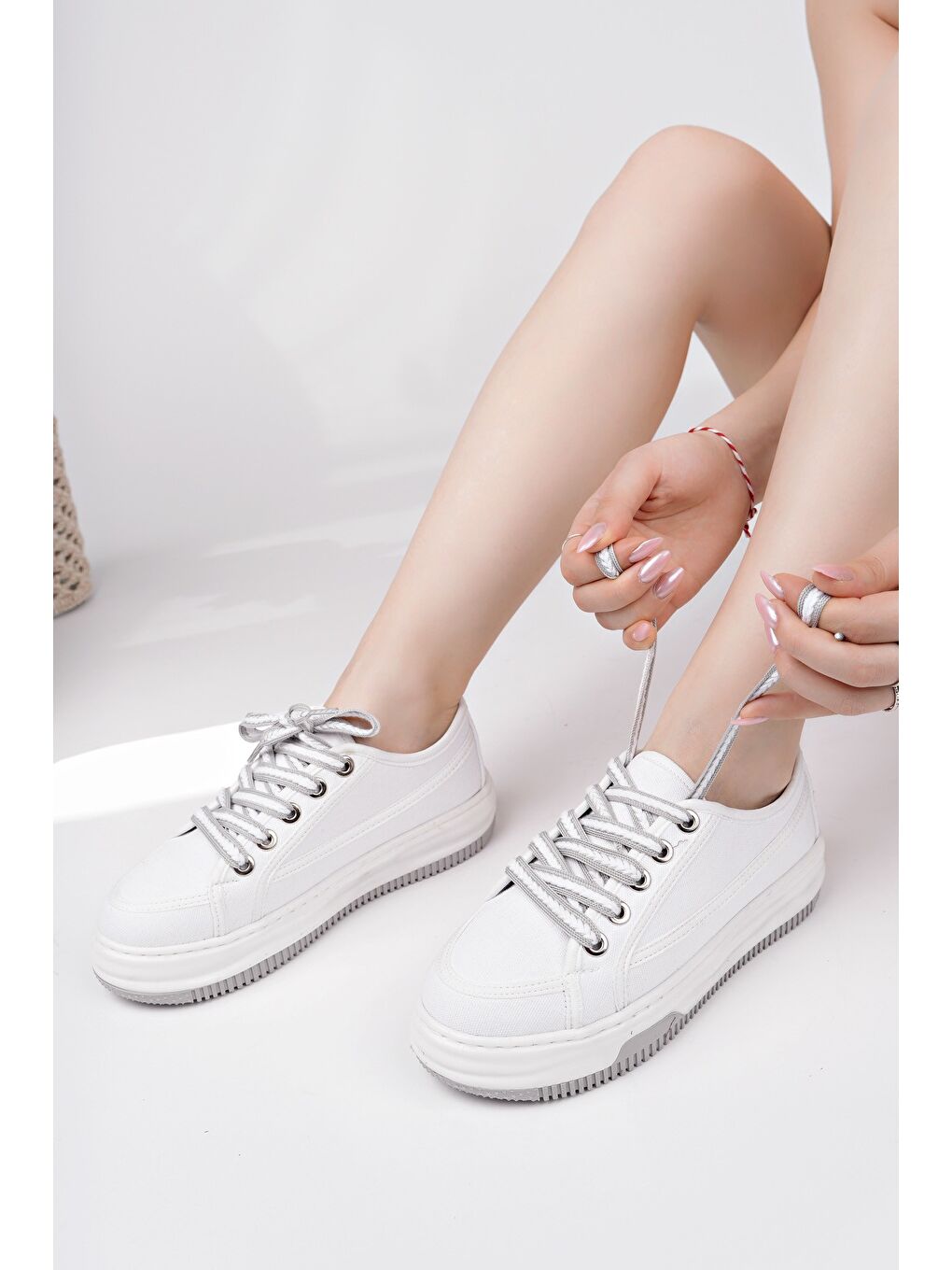 Beyaz CARİNA Kalın Taban Bağcıklı Kadın Günlük Sneaker Spor Ayakkabı-3