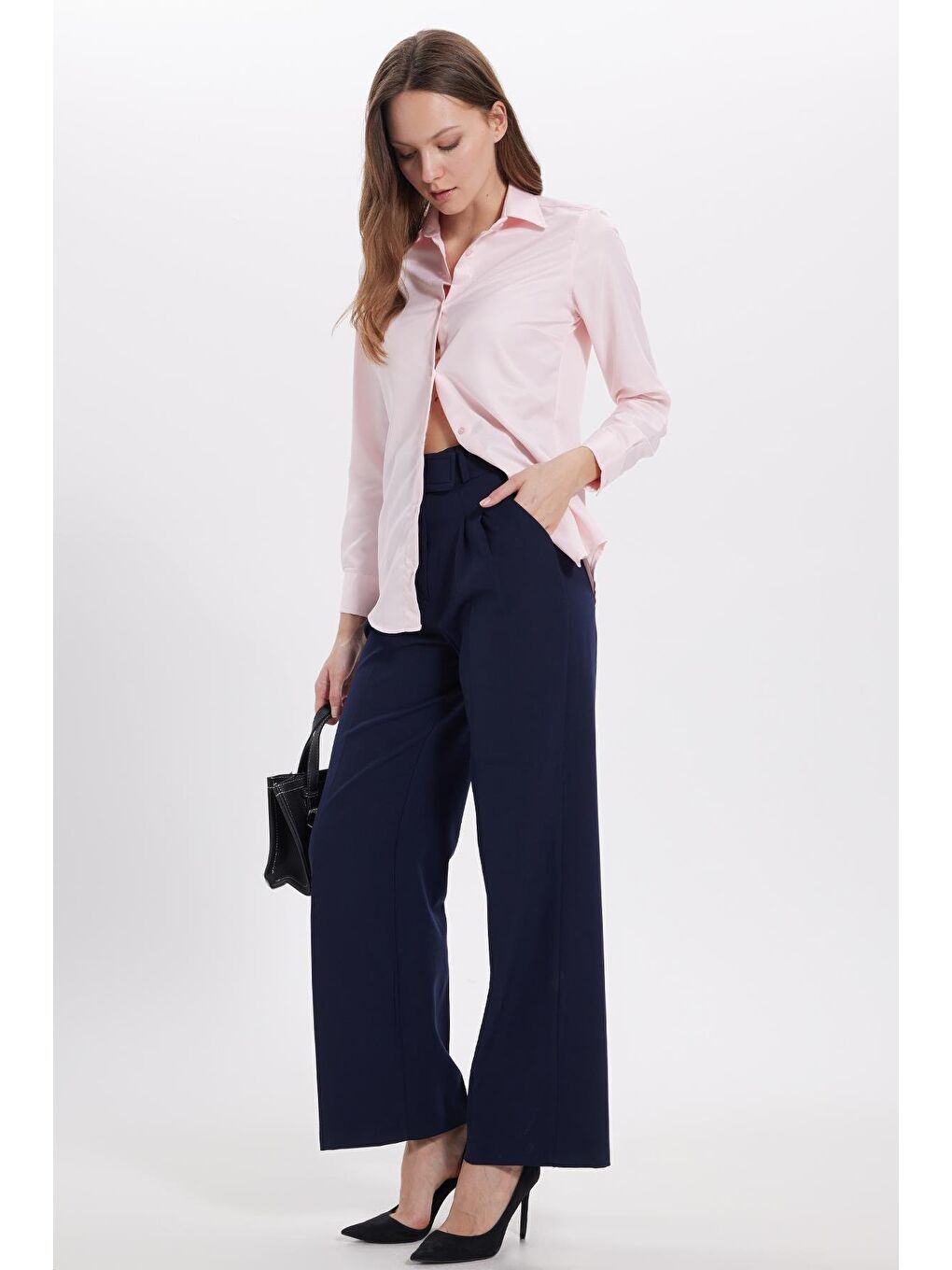 Kadın Slim Fit Dar Kesim Vücuda Oturan Uzun Kollu Pembe Basic Gömlek-2