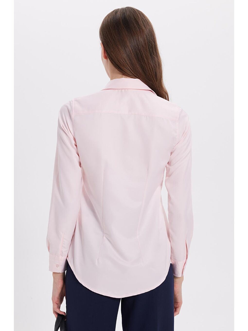 Kadın Slim Fit Dar Kesim Vücuda Oturan Uzun Kollu Pembe Basic Gömlek-5