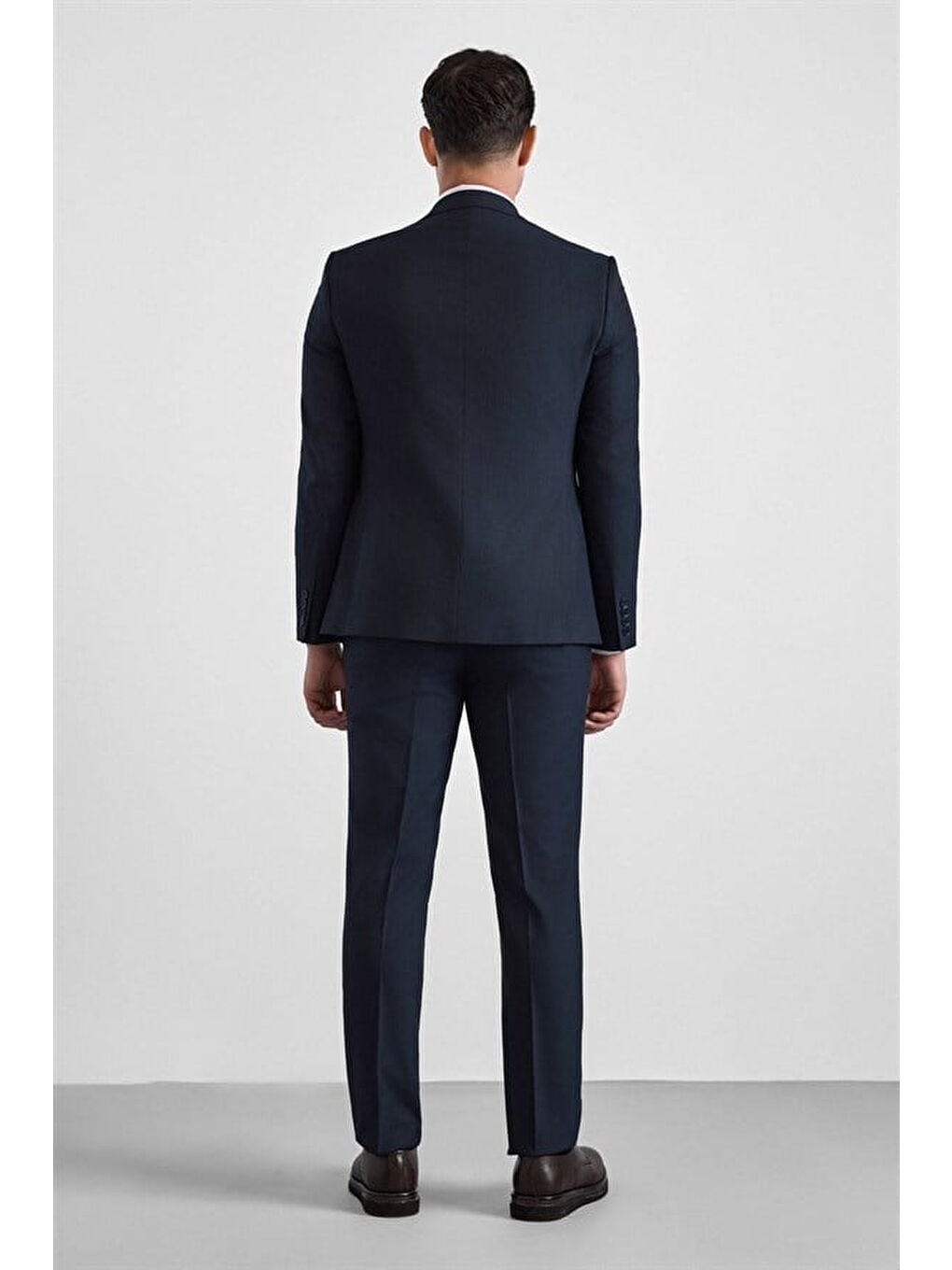 Lacivert Slim Sivri Yaka Kazayağı Armürlü Torba Cep Standart 6 Drop Takım Elbise-7