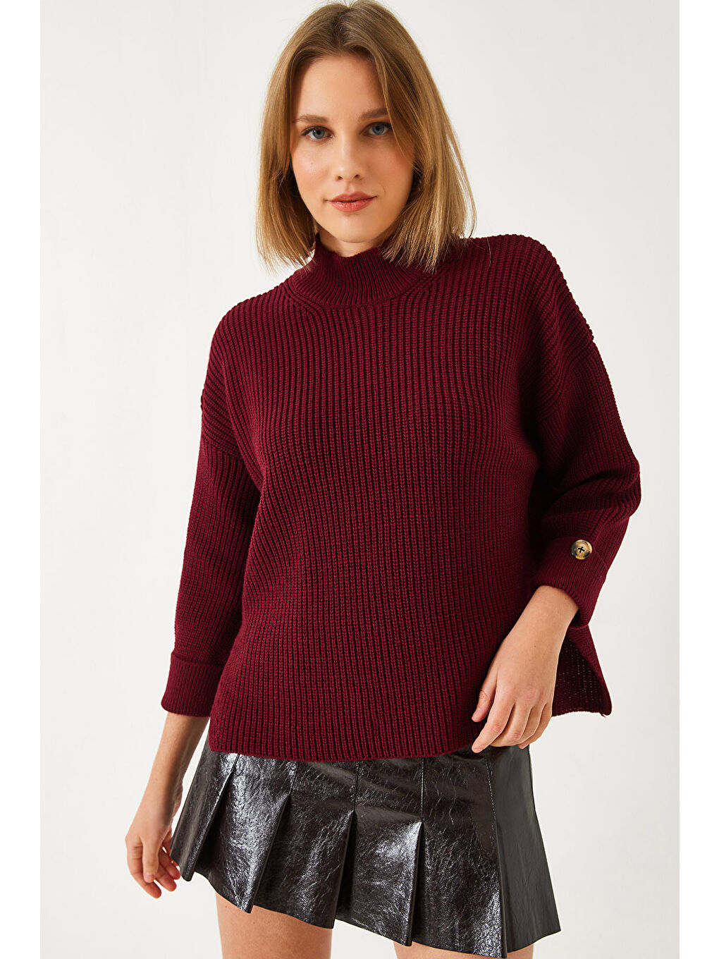 Bordo Kadın Selanik Örgü Kazak