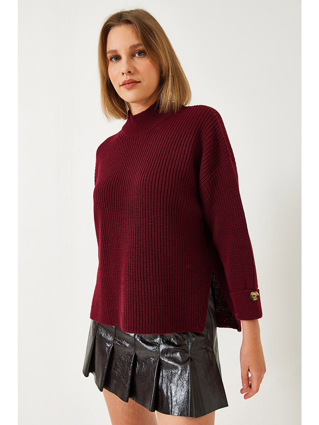 Bordo Kadın Selanik Örgü Kazak-1