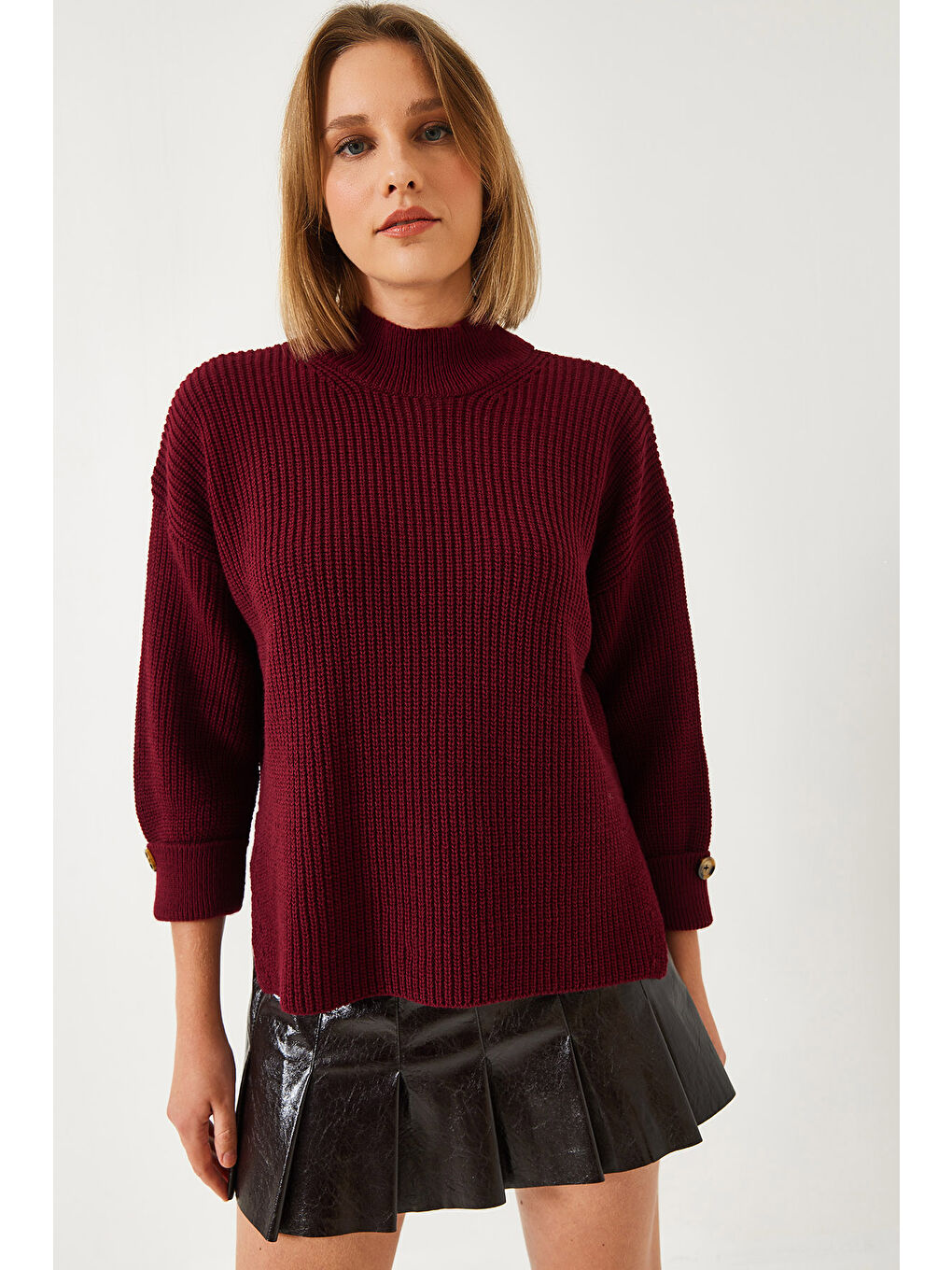 Bordo Kadın Selanik Örgü Kazak-2