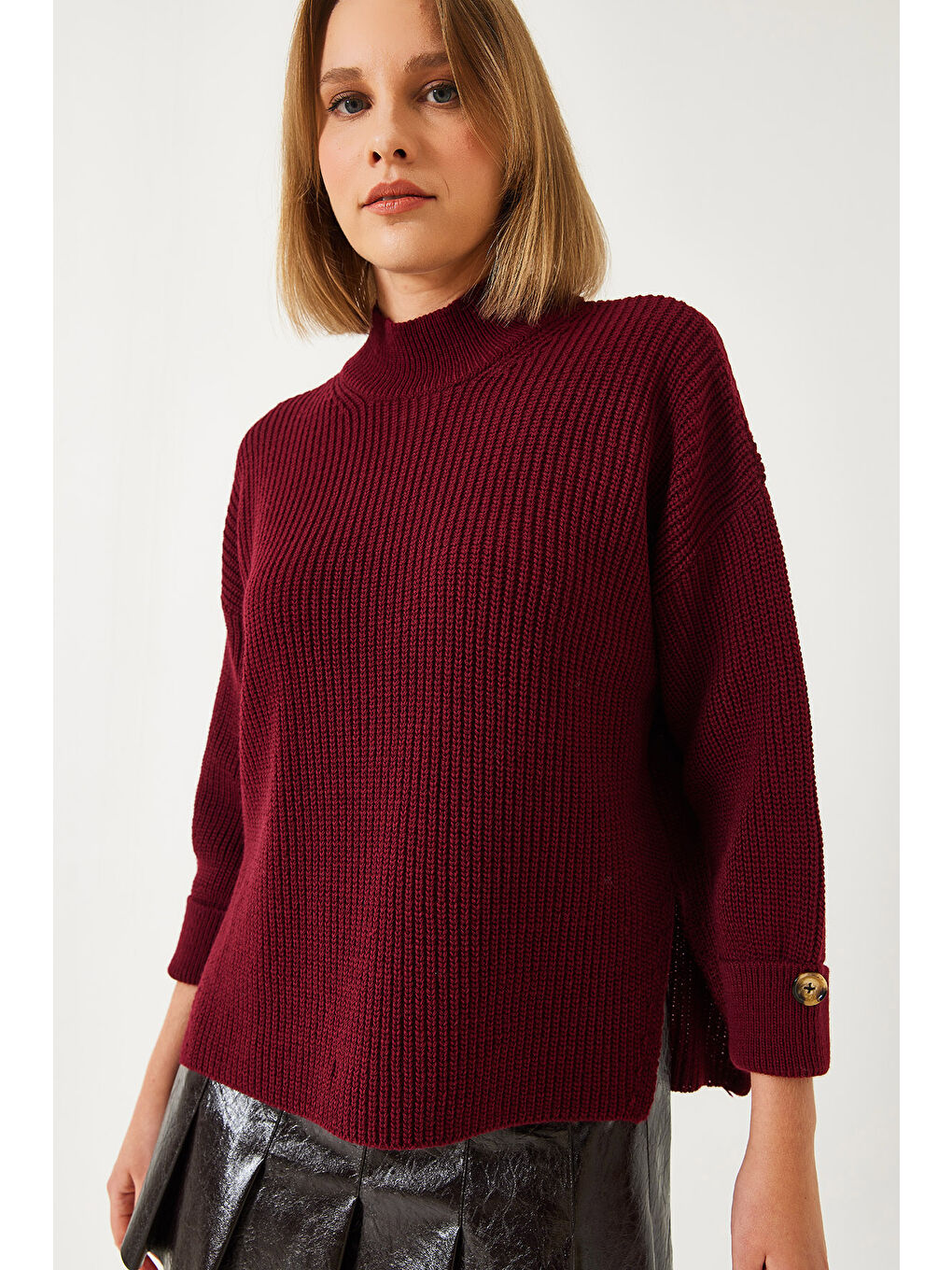 Bordo Kadın Selanik Örgü Kazak-3