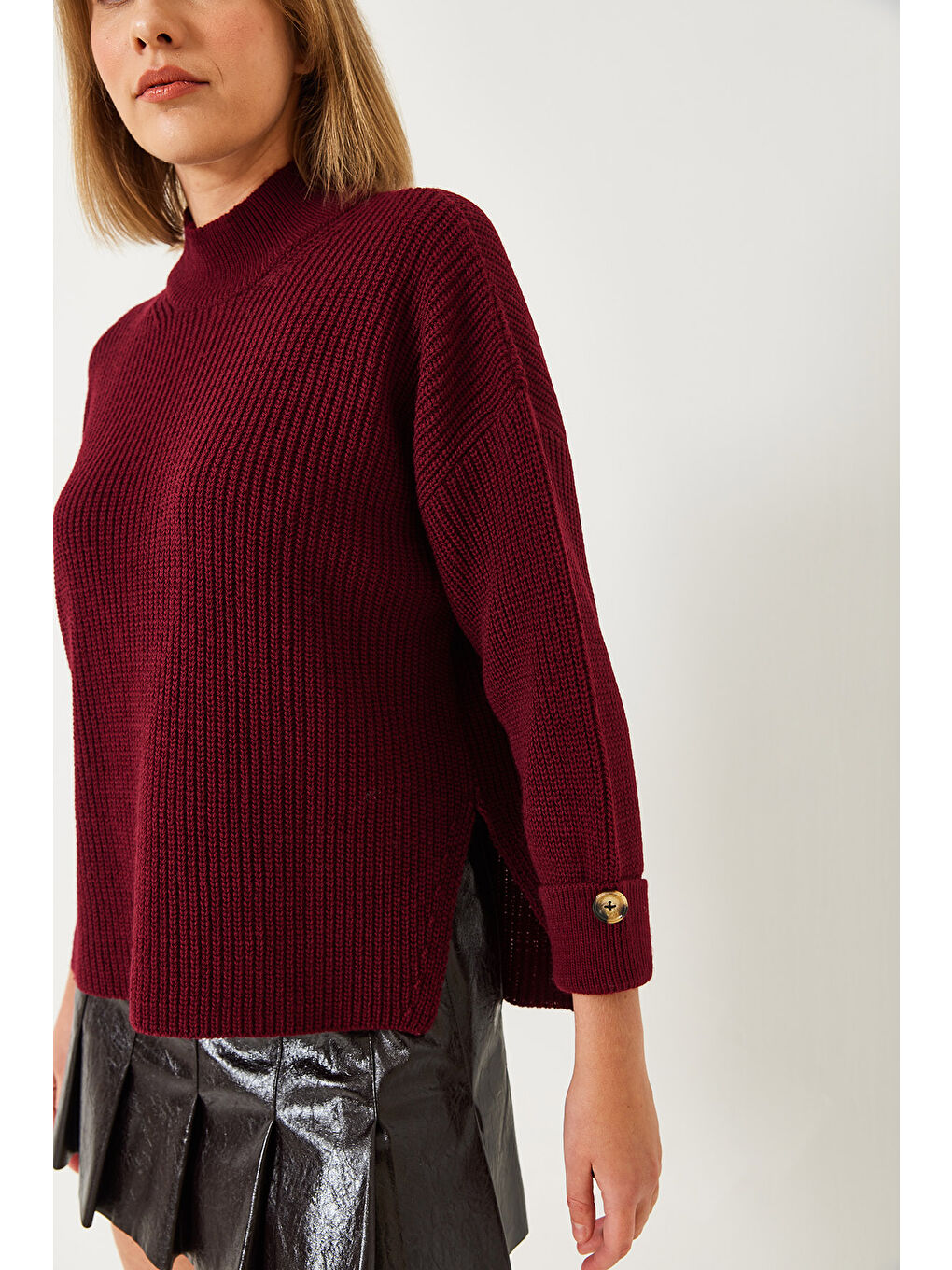 Bordo Kadın Selanik Örgü Kazak-4