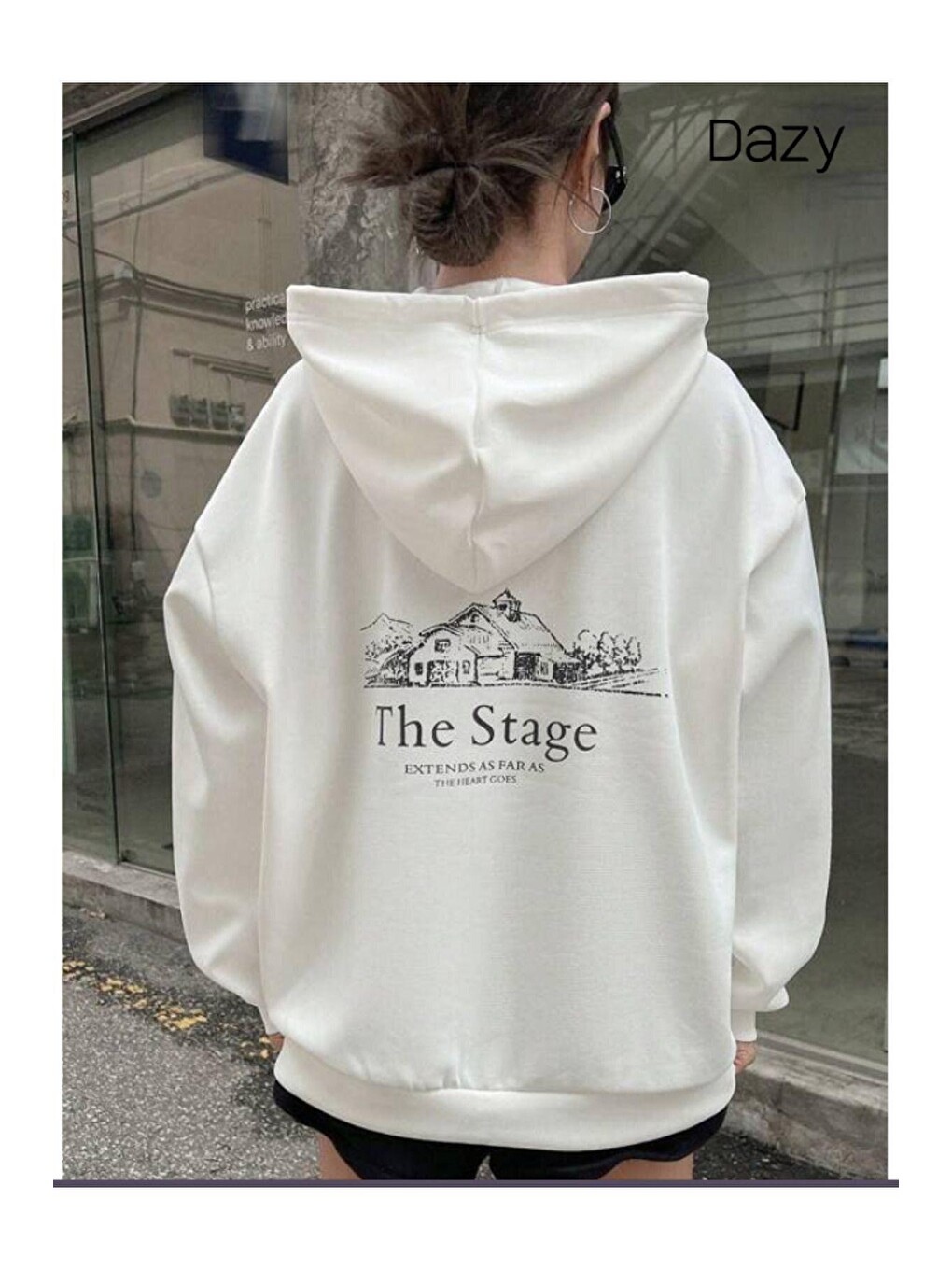 Kadın Beyaz The Stage Baskılı Kapüşonlu Sweatshirt-3