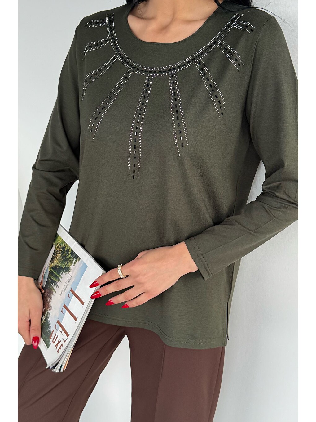 Haki Taşlı Anne Penye Bluz-2