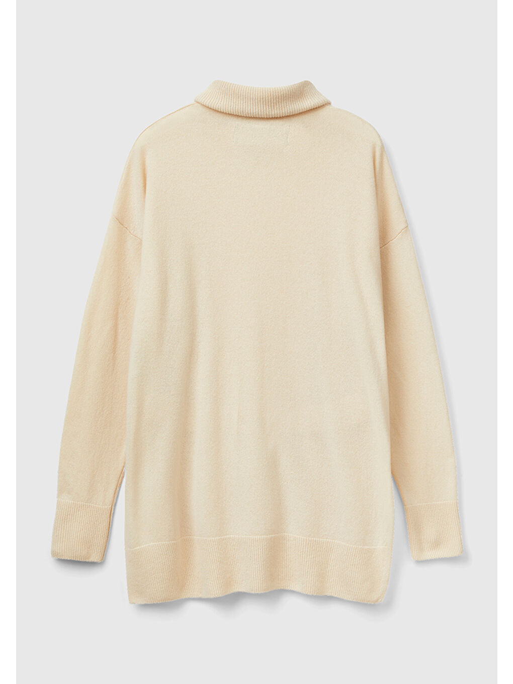 Kadın Bej Yün Karışımlı Belden Bağlamalı Dik Yaka Kazak-3