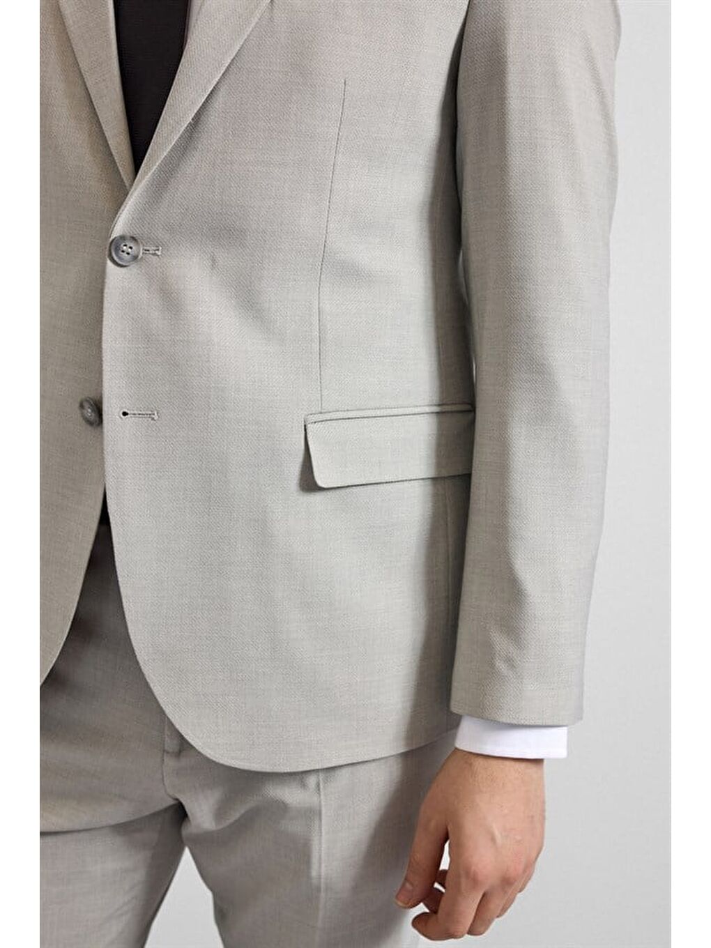 Gri Slim Sivri Yaka Düz Düz Kapaklı Cep Standart 6 Drop Takım Elbise-2
