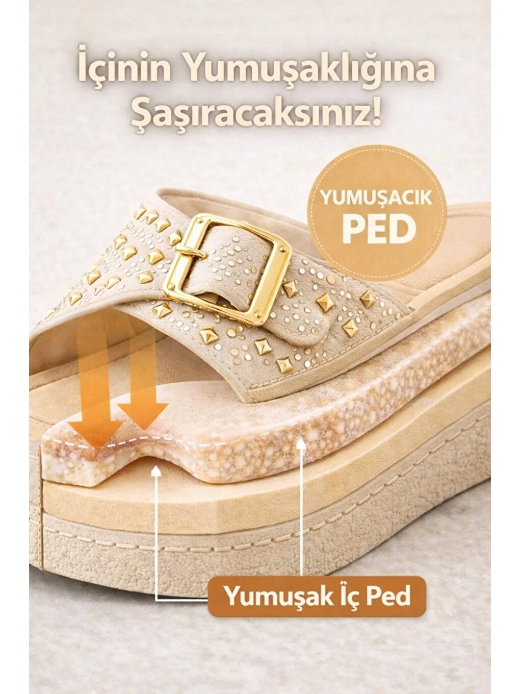 Ekru Ultra Konfor Kadın Terliği İçi Pedli, Ortopedik, Yumuşak Taban-2