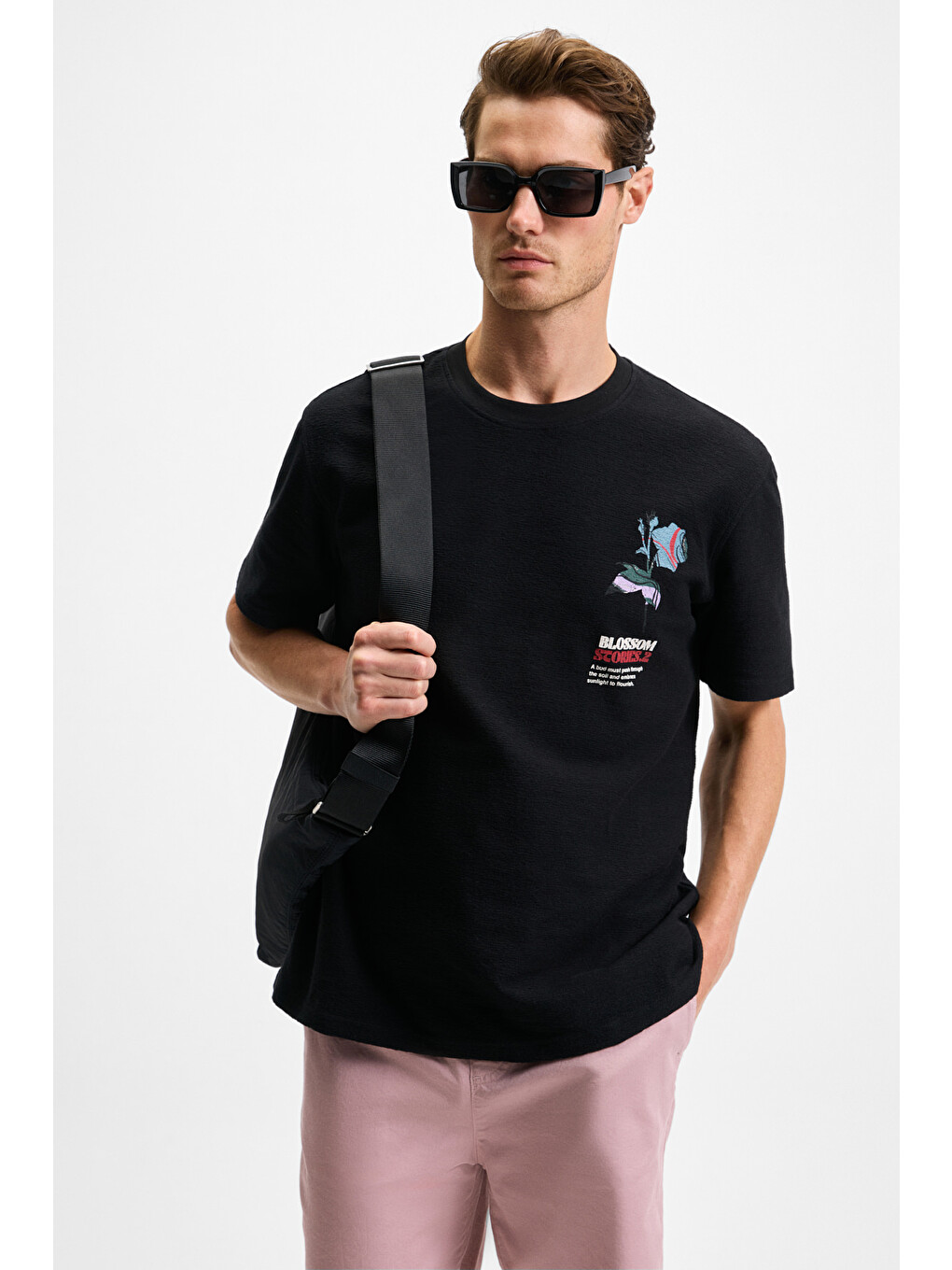 Siyah BELLO Erkek %100 Organik Pamuk Bisiklet Yaka Kısa Kol SİYAH T-Shirt-2