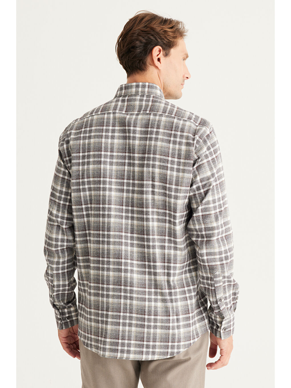 Erkek Kahverengi Comfort Fit Rahat Kesim Gizli Düğmeli Yaka %100 Pamuk Gömlek-4