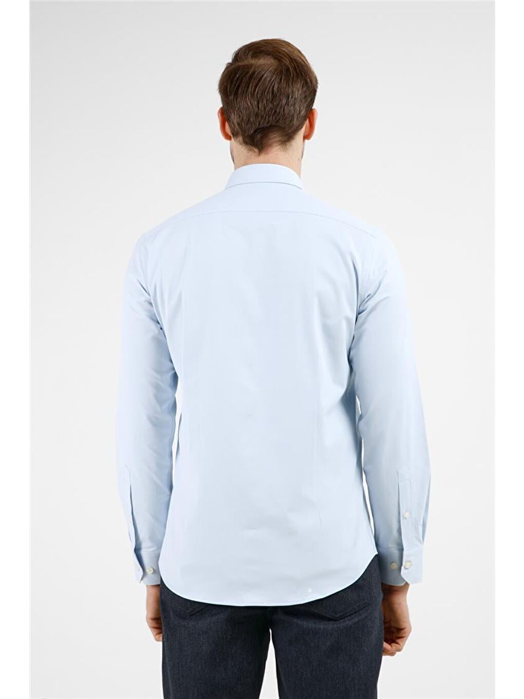 Mavi  Sert Yaka Uzun Kol Cepsiz Slim Fit Pamuklu Gömlek 1004255229-4