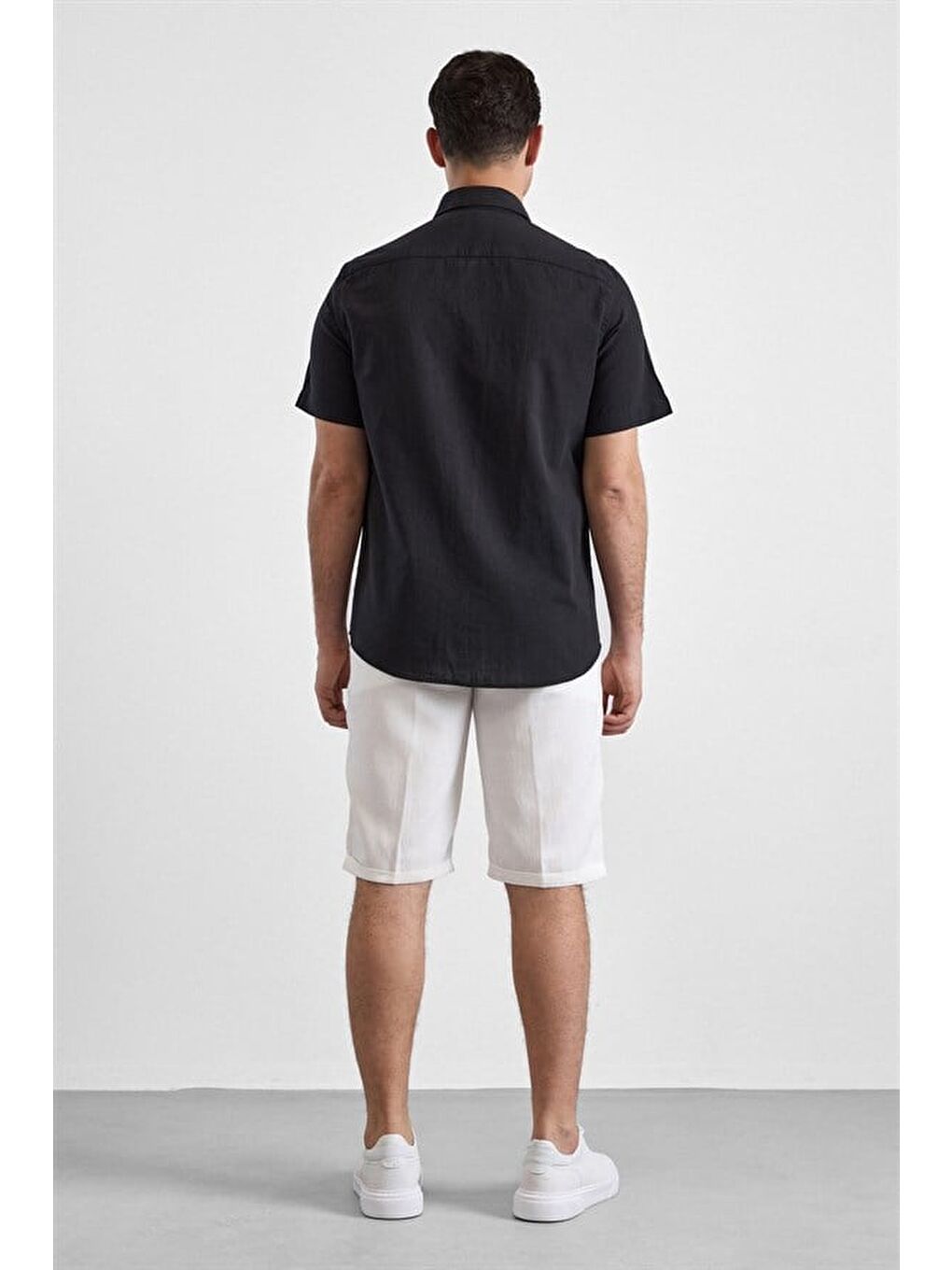 Siyah Regular Düğmeli Yaka Düz Casual Gömlek-3