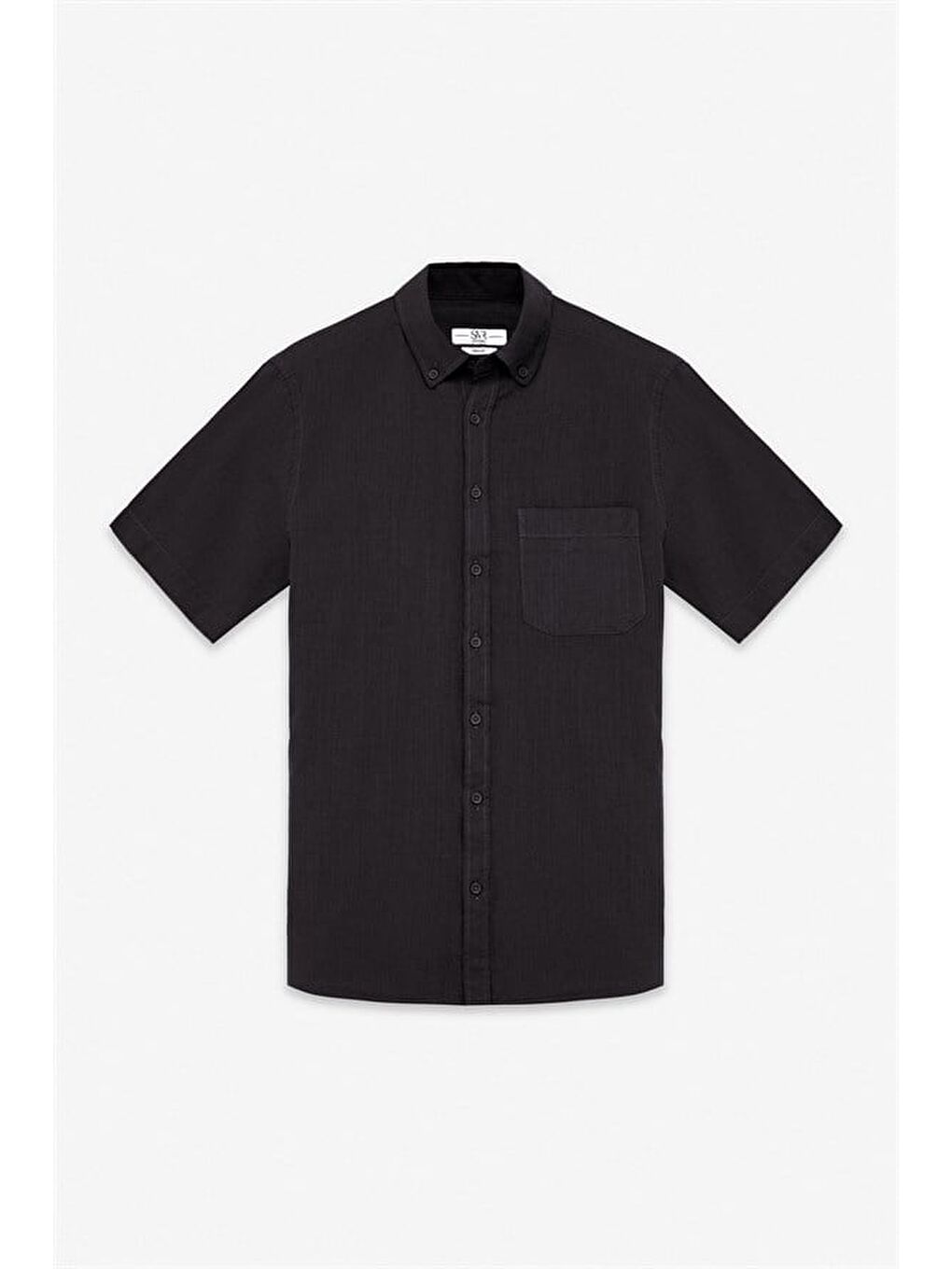 Siyah Regular Düğmeli Yaka Düz Casual Gömlek-5