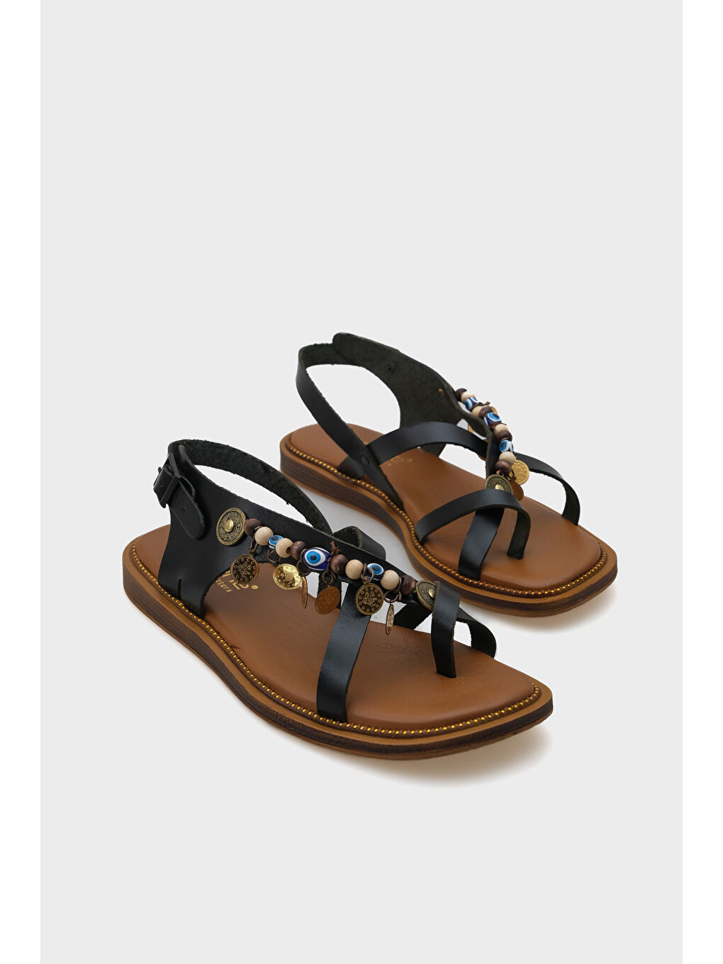 Siyah Elmira Akseusarlı Deri Kadın Sandalet-1