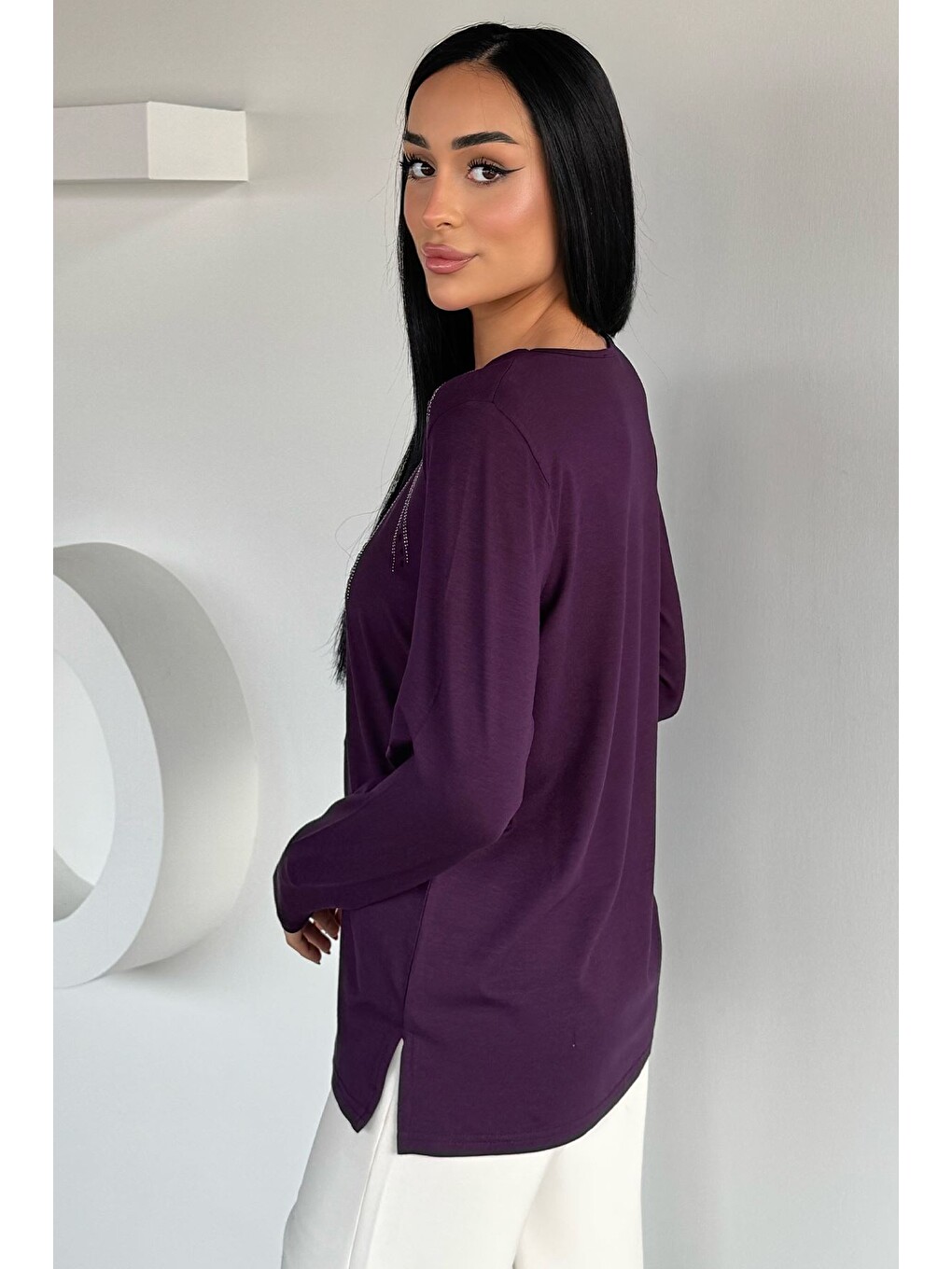 Mor Taşlı Anne Penye Bluz-3