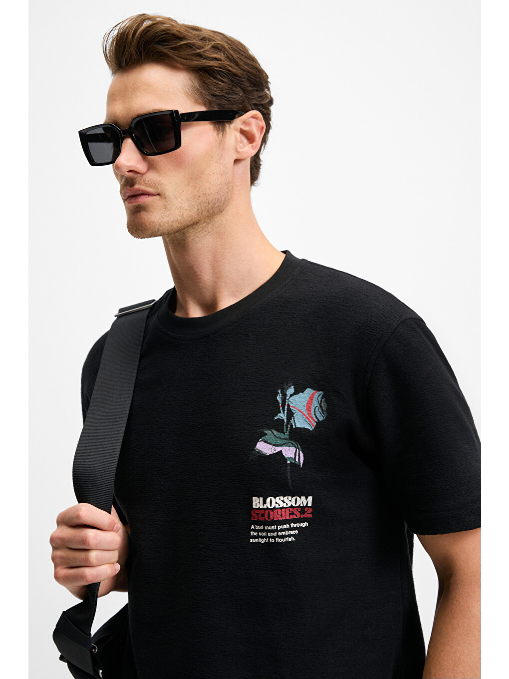 Siyah BELLO Erkek %100 Organik Pamuk Bisiklet Yaka Kısa Kol SİYAH T-Shirt-3
