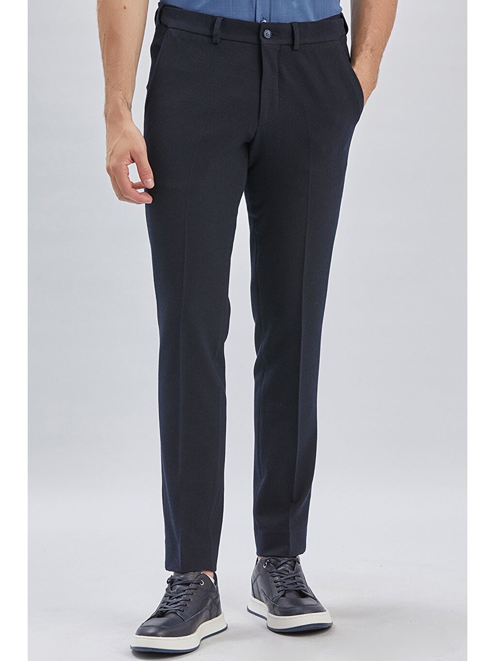 Koyu Lacivert Esnek Lastikli Yandan Cepli Casual Slim Fit Ayarlanabilir Kemer Pantolon 1003240162