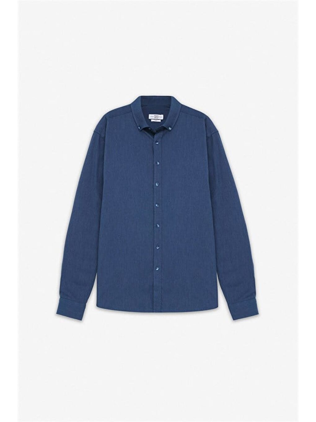 Lacivert Slim Düğmeli Yaka Düz Cepsiz Casual Gömlek-6