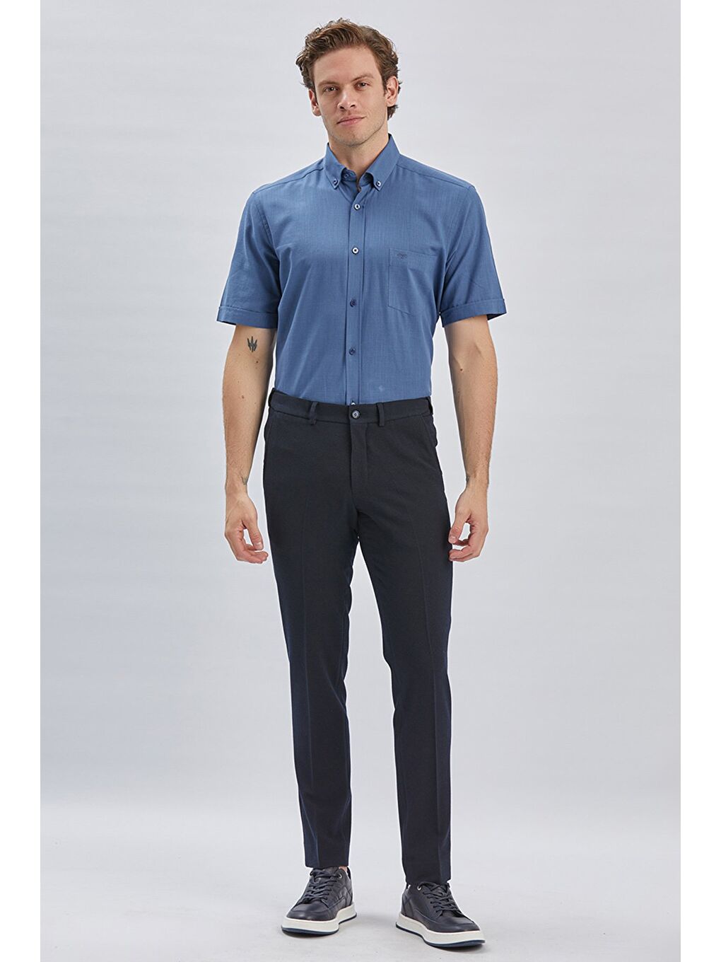 Koyu Lacivert Esnek Lastikli Yandan Cepli Casual Slim Fit Ayarlanabilir Kemer Pantolon 1003240162-1