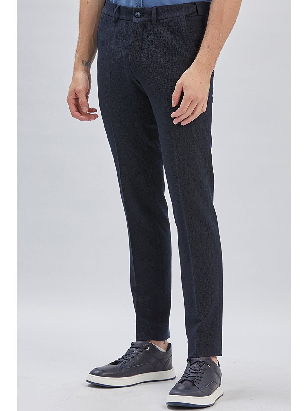 Koyu Lacivert Esnek Lastikli Yandan Cepli Casual Slim Fit Ayarlanabilir Kemer Pantolon 1003240162-2