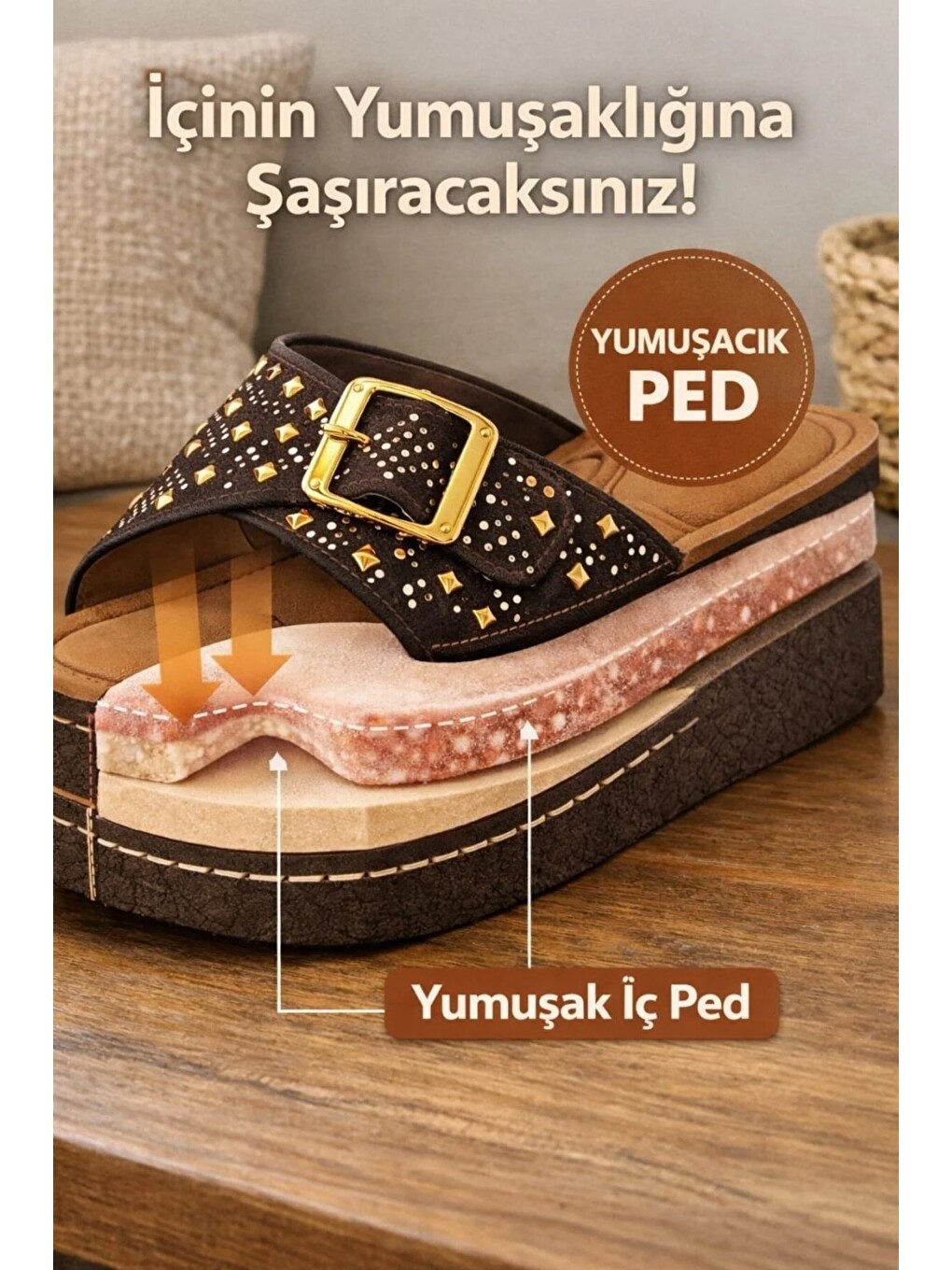 Kahverengi Ultra Konfor Kadın Terliği İçi Pedli, Ortopedik, Yumuşak Taban-2