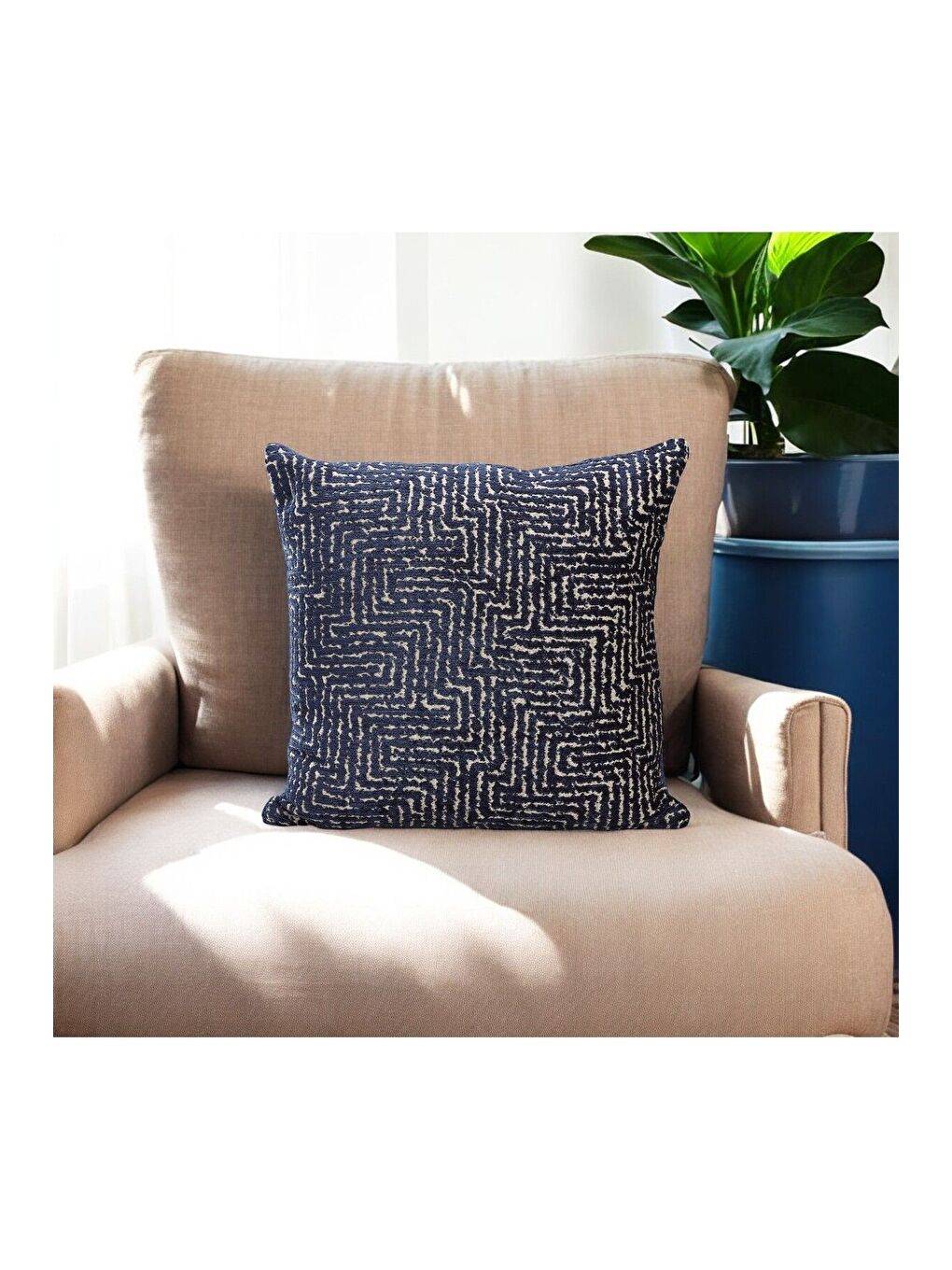 ASDIVA Labirent Desenli Lacivert Dokuma Kırlent Kılıfı  43x43 cm