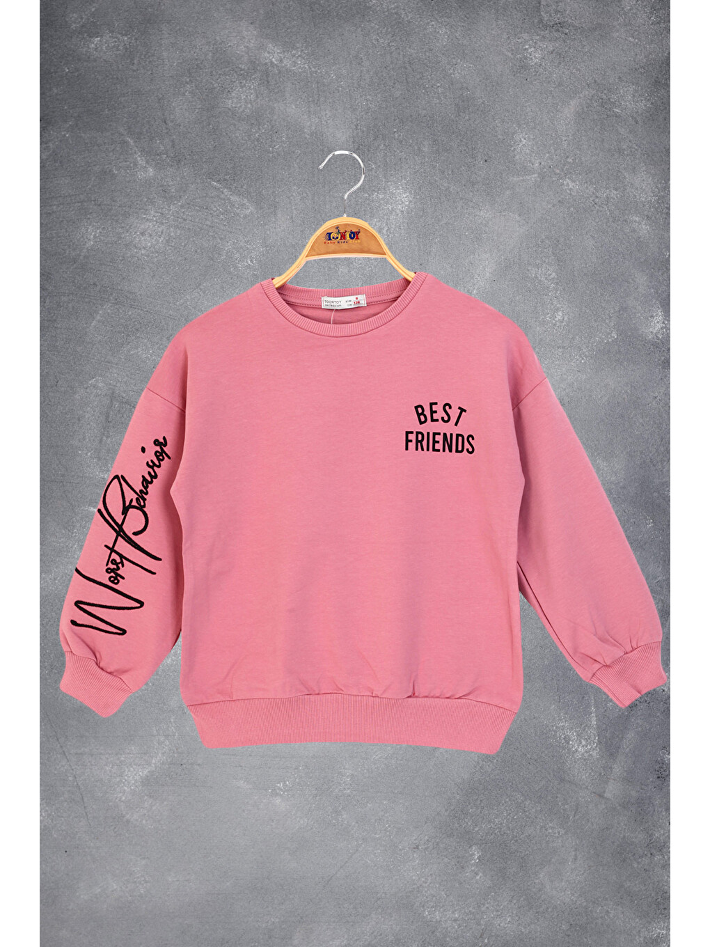 Pembe Kız Çocuk Best Frıends Baskılı Sweatshirt-2