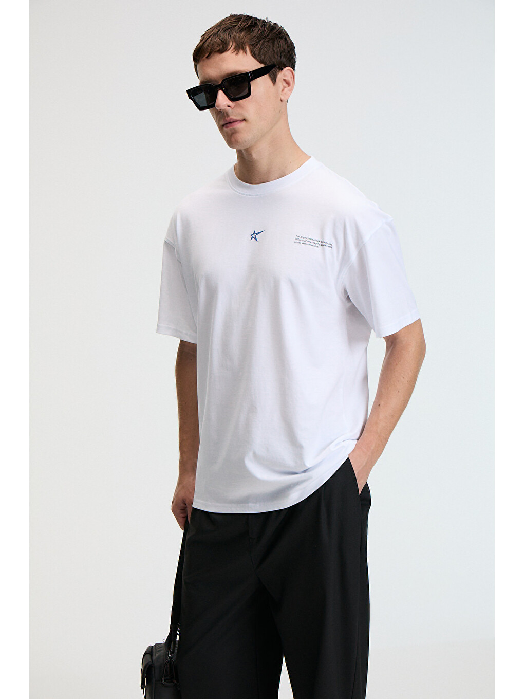Nıbble Erkek Oversize %100 Pamuk Baskılı Yuvarlak Yaka Beyaz T-shirt-1