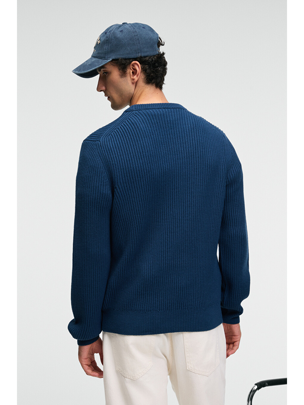 Erkek Yuvarlak Yaka Regular Fit Triko İndigo Kazak-5
