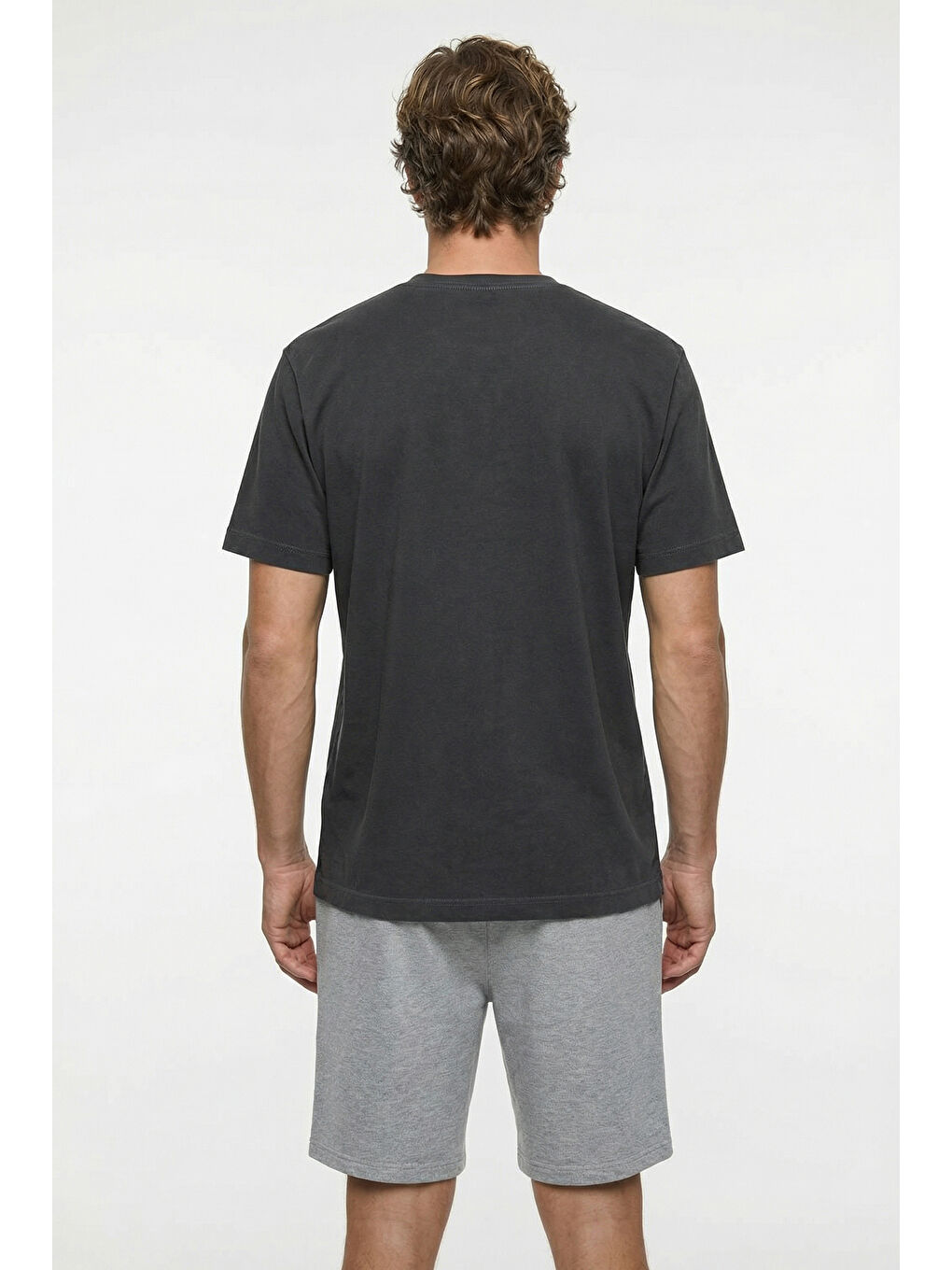 Antrasit Bisiklet Yaka Regular Fit Nefes Alabilen Pamuk Tişört-2