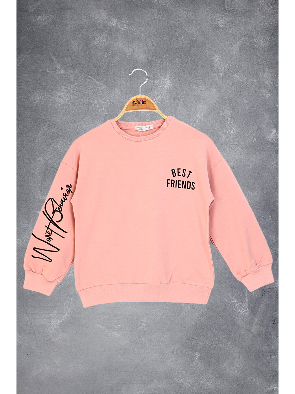 Pembe Kız Çocuk Best Frıends Baskılı Sweatshirt-3