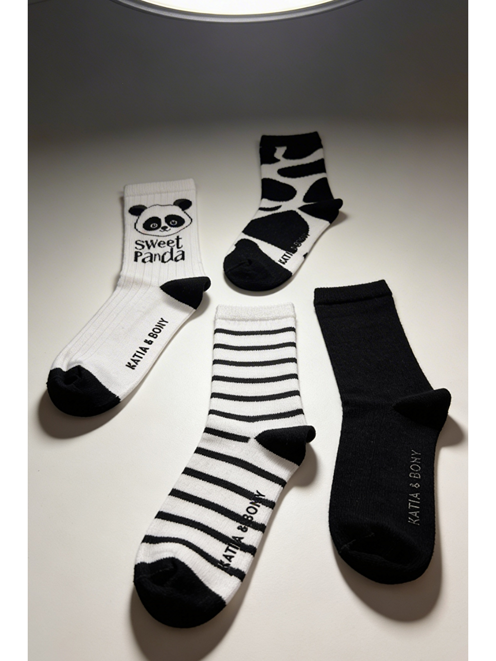 Karışık 4'Lü Paket Panda Desenli Çocuk Soket Çorap-1
