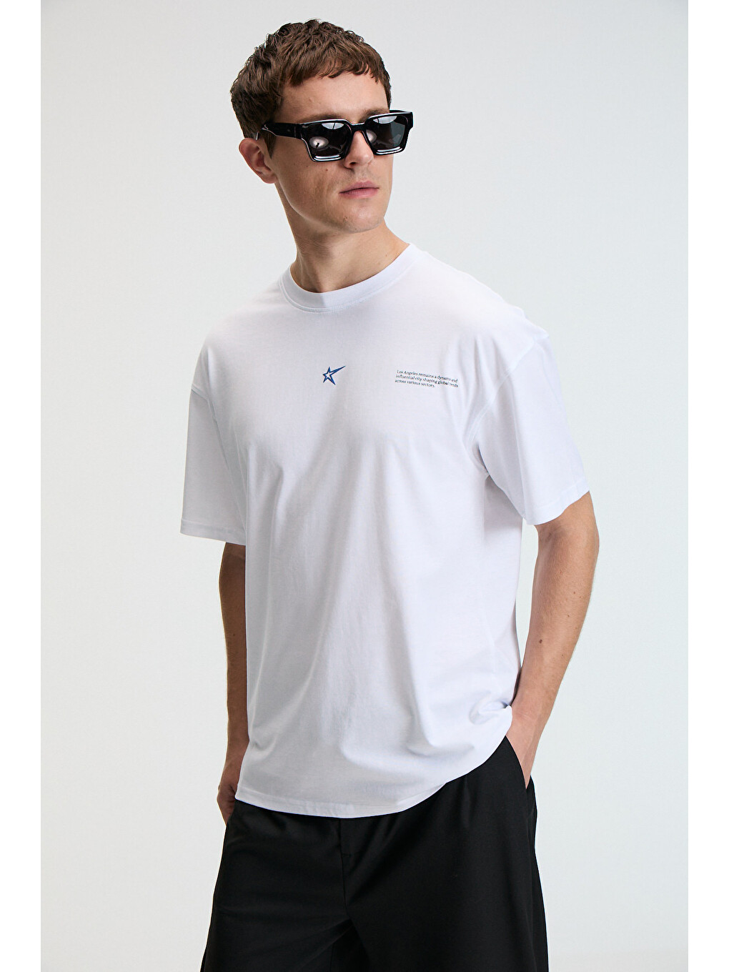 Nıbble Erkek Oversize %100 Pamuk Baskılı Yuvarlak Yaka Beyaz T-shirt-2