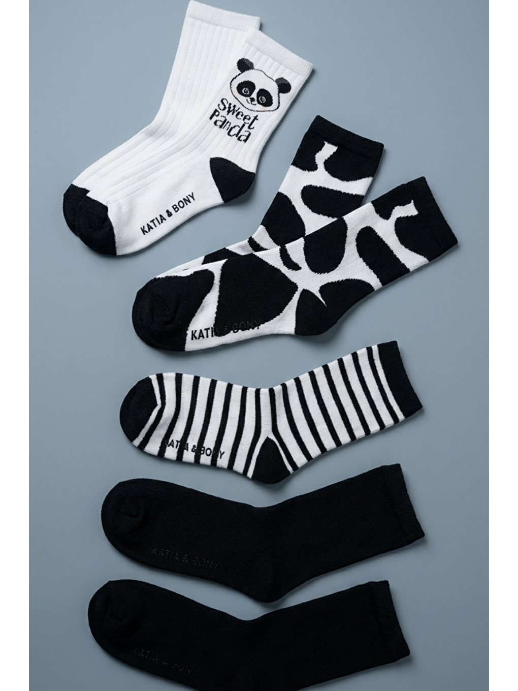 Karışık 4'Lü Paket Panda Desenli Çocuk Soket Çorap-2